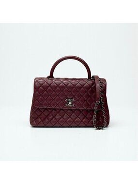 Chanel Bag Shoulder Caviar Leather Bordeaux Silver Quilted Coco Handle